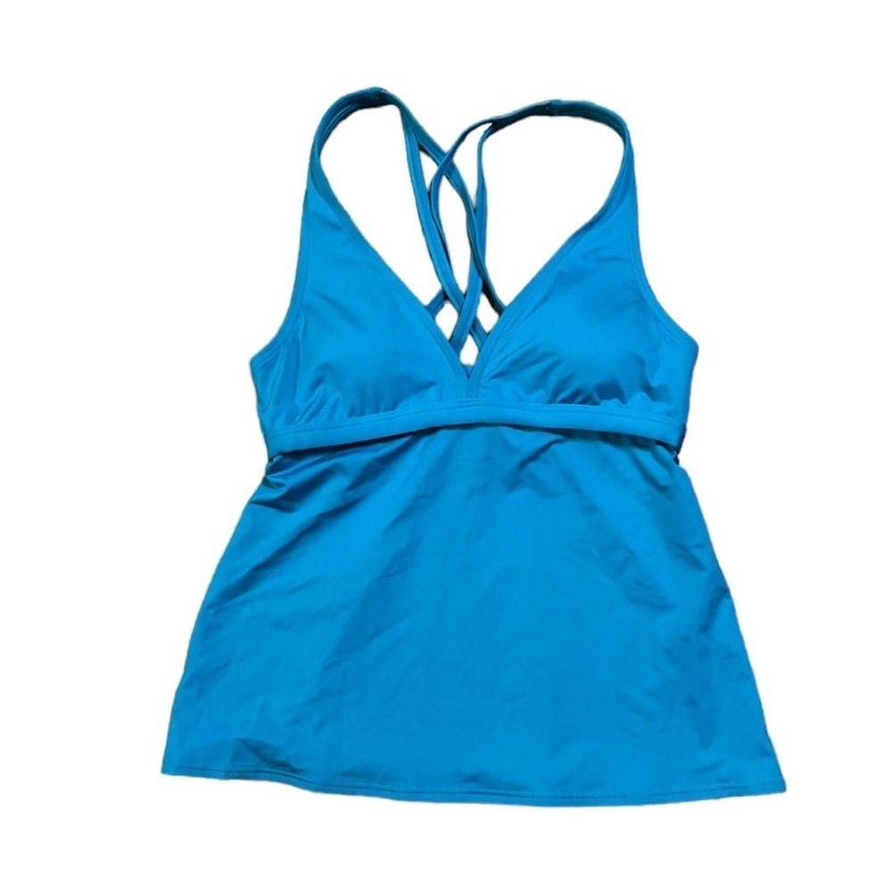 New Carmen Marc Valvo Womens Aqua Tankini V-Neck Strappy Back Swim Size Small